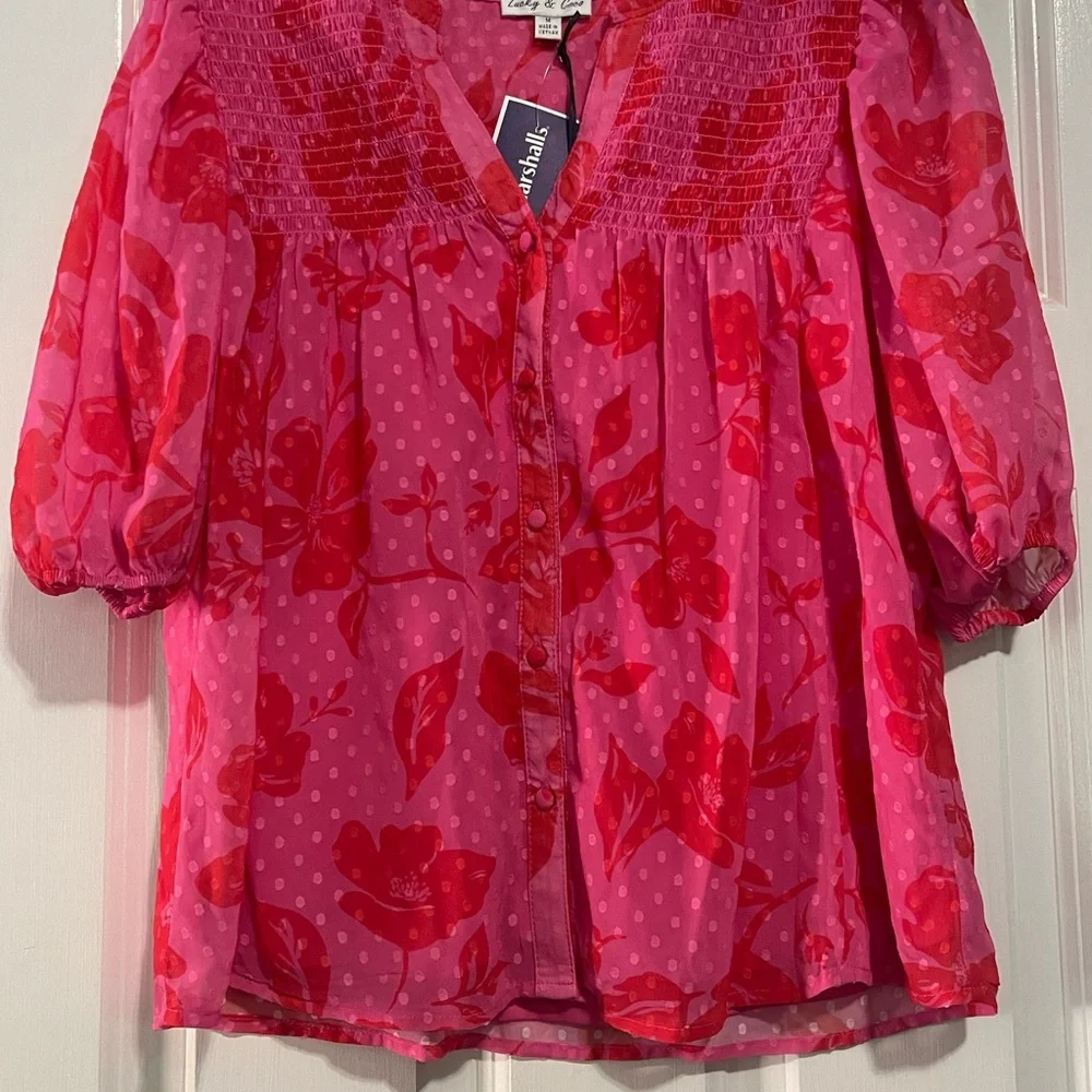 Stylish Pink Floral Blouse with Puff Sleeves - Picture 1 of 1